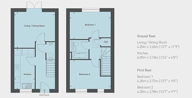 Floor plan 2 bedroom house - artist's impression subject to change